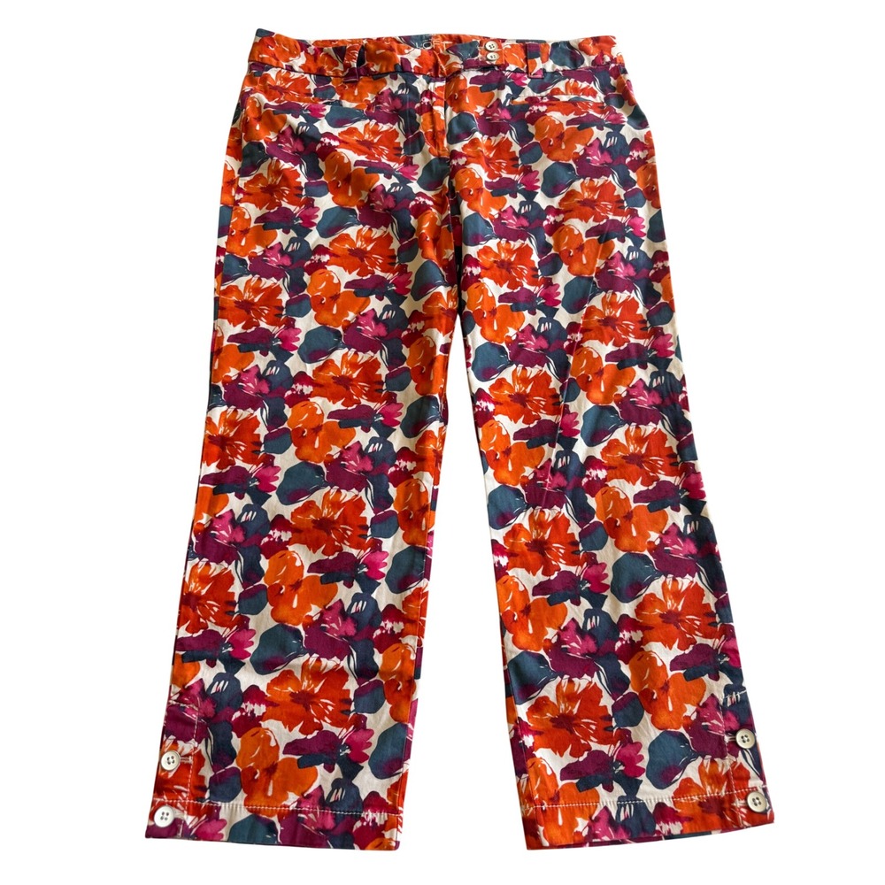 Ann Taylor LOFT Womens Floral Original Crop Pants Size 10 Orange Boho Resortwear